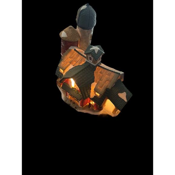 Porcelain, Ceramic Light Up Christmas, Winter Red Snowy Farm Barn, Silo - Picture 4 of 7